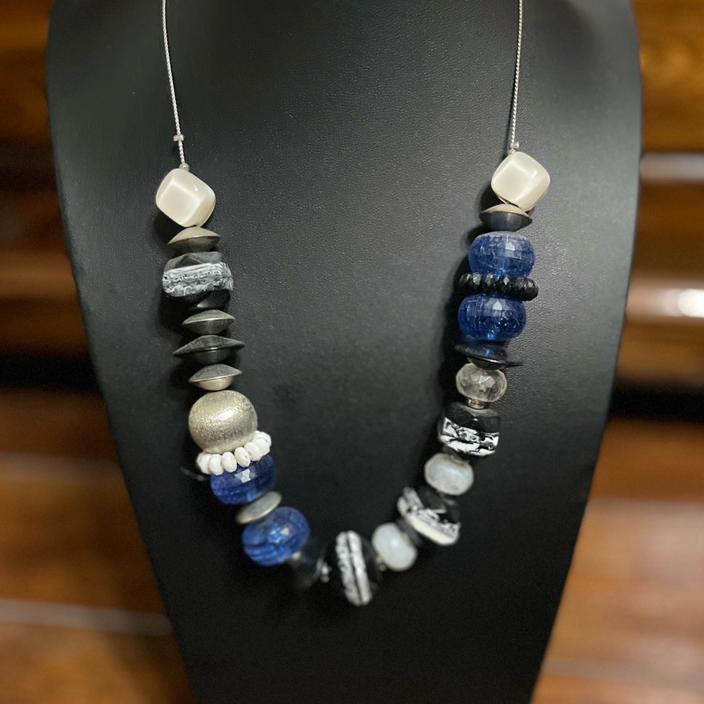 Blue, White & Black Beaded Ny & Company Necklace